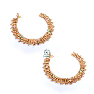 Harita Gold Plated Ruby & Diamond Designer Anklet Bell Foot Jewelry - Product Image 4