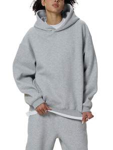 Sweat-shirt à capuche unisexe surdimensionné en polaire gris uni, respirant, en polyester, coupe décontractée, tricoté, pour l'automne - Product Image 4