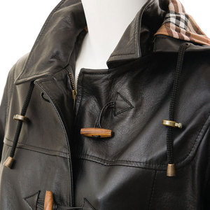 Custom Women's Genuine <b>Leather</b> Hooded <b>Jacket</b> Full Sleeve Solid Color Horn Button Closure <b>Long</b> Length Autumn Wear Utility Style - Product Image 5