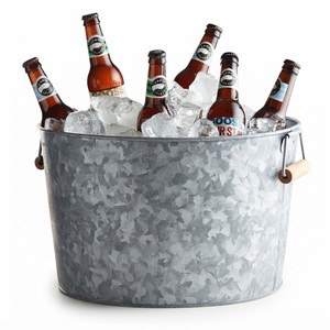 Bac à vin vintage galvanisé en gros, seau à glace ovale en métal, bac à boissons avec poignées, seau à bière côtelé pour la vente - Product Image 2