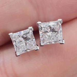 <b>Princess</b> Cut Diamond Stud Earrings 925 Silver Moissanite Geometric Women's Classic Alloy <b>Jewelry</b> Engagement Earrings - Product Image 1