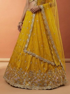 Conjunto de Lehenga Choli Amarillo Bordado con Dupatta, Traje de Fiesta de Boda Semisellado para Mujer - Product Image 3