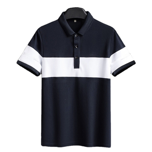Polo de Manga Corta para Hombre, Color Azul Marino y Blanco, Bloques de Color, Transpirable, Algodón, Estilo Casual, Corte Regular, Tejido Piqué - Product Image 1