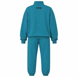 <b>Womens</b> Teal Quarter-Zip Hooded <b>Fleece</b> Sweatshirt & <b>Jogger</b> Tracksuit Set | Casual Gym Activewear with Custom Logo - Product Image 6
