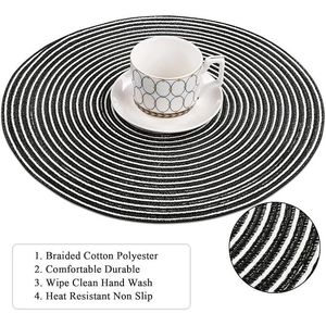 Set di 6 tovagliette rotonde in cotone intrecciato da 15 pollici, lavabili, nere e grigie, per feste e vacanze - Product Image 3