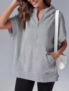 Hoodie décontracté à manches courtes pour femmes, nouvelle collection printemps, couleur unie, style européen et américain - Product Image 3