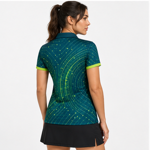 Polo de Manga Corta para Mujer con Logotipo Personalizado, Color Verde Lima, Diseño de Ondas, Secado Rápido, Sublimación, Ropa Deportiva de Golf - Product Image 2