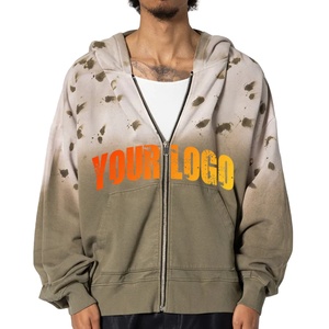 Poids lourd surdimensionné Streetwear hommes sweats à capuche à fermeture éclair Logo personnalisé soleil délavé en détresse Vintage fermeture éclair lavage à l'acide à capuche - Product Image 1