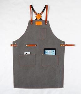 Tablier de travail en toile cirée durable, réglable, à bretelles croisées, pour chef, barista, barbier, charpentier, avec poches zippées pour outils, résistant à l'eau et aux chocs - Product Image 3