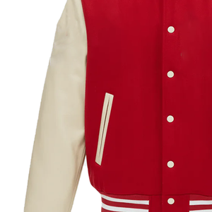 Chaqueta Universitaria de Cuero y Lana Roja Premium 2026 |   Cintas de Bordado de Chenilla |   Chaqueta Bomber Moderna Unisex Estilo Letterman, Resistente al Viento - Product Image 2
