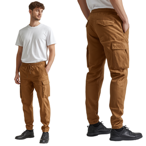 Pantalon cargo jogger en twill coupe décontractée pour homme, jambe fuselée, style utilitaire, kaki classique, pantalon de survêtement décontracté, taille confortable, usage quotidien - Product Image 4