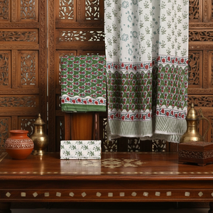 Green White Floral Cotton Kurti Sarong <b>Pyjama</b> Set | High Quality Hand Block Print Women Beach Wear Handmade Masterpiece Outfit - Product Image 4