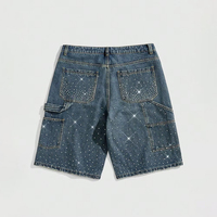 Short en jean délavé avec strass personnalisés, nouveau style vintage tendance, short d'été, tenue streetwear unisexe.