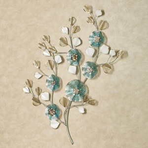 Arte Floral Metálico Azul Agua para Pared, Escultura Botánica Colgante con Hojas y Pétalos para Baño, Dormitorio, Decoración Inspirada en la Naturaleza - Product Image 1