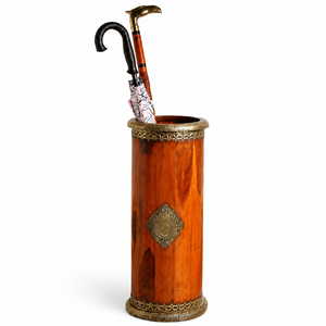 Porte-parapluie décoratif en bois et laiton fait main, support de parapluie de luxe pour entrée, rangement de cannes, décoration pour la maison, le bureau ou l'hôtel - Product Image 1