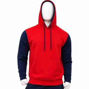 Men's Winter Color Block Hoodie Red Body <b>Navy</b> Sleeves Digital Drawstring Pullover <b>Sweatshirt</b> Casual Streetwear Oversized 100% - Product Image 2