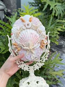 กระจกพกพาเปลือกหอยทำมือสุดหรู – กระจกแต่งหน้าพับได้เปลือกหอยมุก ของขวัญ - Product Image 3