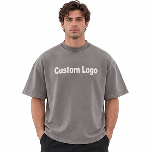 T-shirt en coton gris surdimensionné pour homme, manches courtes, col rond, décontracté, couleur unie, jersey tricoté, coupe ajustée - Product Image 4