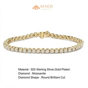 สร้อยข้อมือเทนนิสโมอิสซาไนต์ทรงกลมชุบทอง 18K สำหรับผู้หญิง เครื่องประดับแฟชั่นหรูหรา ดีไซน์เป็นของขวัญสุดหรู - Product Image 6