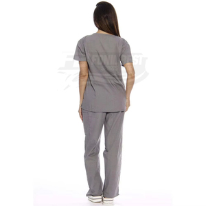 Blusa Médica Gris para Mujer, Cuello en V, Mezcla de Algodón, Tejido de Punto, con Dos Bolsillos, Uso Hospitalario, Diseño Personalizado, Servicio OEM - Product Image 5