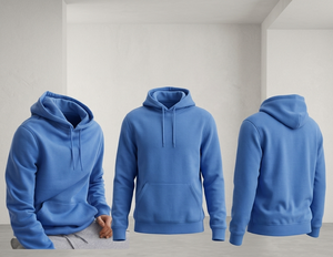 Sweat à capuche bleu uni personnalisé pour homme, en molleton épais, vierge, en coton et polyester - Product Image 4