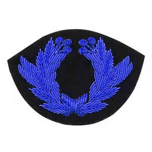 High Quality Bullion Crest Badges Gold <b>Wreath</b> Embroidered Patch Custom Velvet Base <b>Wreath</b> Badges Metallic Gold Bullion <b>Wire</b> - Product Image 5