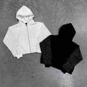 Sweat à capuche surdimensionné pour homme, de qualité supérieure, au design tendance, avec fermeture éclair et strass, en mélange polyester/coton, style vintage, en polaire pour le printemps - Product Image 1