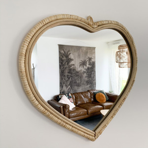 Home decor supplies hand-<b>crafted</b> heart shaped rattan <b>mirror</b> outstanding quality cane framed <b>mirrors</b> - Product Image 5