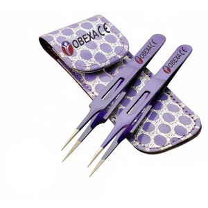 Juego de pinzas para extensiones de pestañas de acero inoxidable Diseño de punta recta puntiaguda - Product Image 1