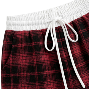 <b>Womens</b> Red <b>Black</b> Plaid Flannel Loose Wide Leg Lounge <b>Pants</b> White Elastic Waistband Drawstring Side Pockets Casual Sleepwear - Product Image 5