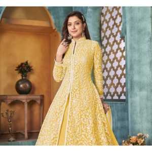 Vestido de diseñador Anarkali con juegos modestos de trabajo de Cording & Sequence que incluyen Pent y Dupatta - Product Image 4