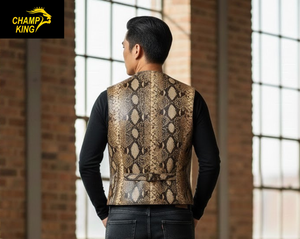 Gilet en cuir véritable à col en V pour homme Champ King, veste sans manches pour homme - Product Image 4