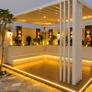 Pergola extérieure avec éclairage LED, toit à lattes en bois et structure métallique durable pour jardin, patio, cour, terrasse, piscine - Product Image 3