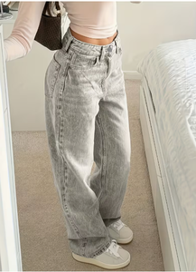 TRIBON SPORTS Women High Waist Straight Leg Stonewashed Denim Jeans Regular Fit Full Length Casual Solid Color Breathable Summer - Product Image 4