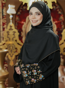 Elegant Brown Solid Embroidered Abaya <b>Long</b> Sleeve Modest <b>Dress</b> Floor Length Round Neck Loose Fit <b>for</b> Women Middle East Style - Product Image 3