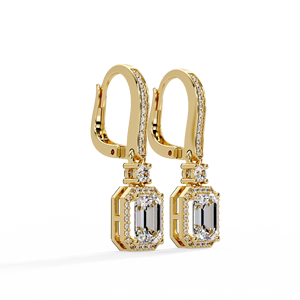 Emerald Cut Lab Grown Diamond Dangle <b>Earring</b> IGI Certified 14K Solid Gold Halo Lever <b>Back</b> Hoop <b>Earrings</b> luxury jewelry Supplier - Product Image 3