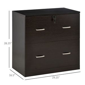Espresso 2-Drawer <b>File</b> Cabinet for Home Office Assembled Vertical Storage with Hanging Bar and Lock Keys for A4 Size <b>Papers</b> - Product Image 3