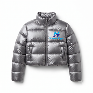 New Best Selling Women Puffer <b>Jackets</b> in <b>Crop</b> Style and Long Collar Full Sleeves Wholesale Rate OEM Customization - Product Image 4