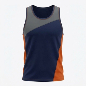 Wholesale Men Color Blocked Sleeveless Tank <b>Top</b> O-Neck Sporty Knitted Quick Dry Polyester Training Wear - Product Image 1