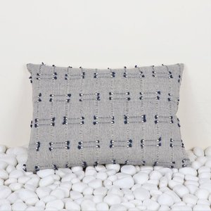 Embroidered Modern <b>Boho</b> Gray and Black 100% Cotton Square <b>Cushion</b> <b>Cover</b> with Zipper Closure - Product Image 3