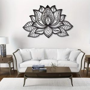 CIFbuy Decorazione da parete Boho, decorazione da parete in metallo con mandala nero, design a forma di fiore di loto per camera da letto, soggiorno, ufficio, spazio per la meditazione - Product Image 1