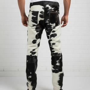 Pantalones de cuero de vaca con diseño de logotipo personalizado a medida, pantalones de cuero de vaca con pelo real para hombre, pantalones de piel de vaca con estampado animal occidental. - Product Image 4