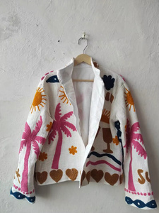 Chaqueta Bomber Suzani Estampada Artesanal, Venta al Por Mayor, Estilo Bohemio, Algodón, Corte Regular, Unisex, Transpirable, para Todas las Temporadas - Product Image 3
