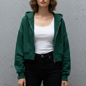 Sudaderas con capucha para mujer, personalizadas OEM/ODM, de talla grande, con hombros caídos, corte holgado, ecológicas, 100% algodón, cómodas, con cremallera corta. - Product Image 1