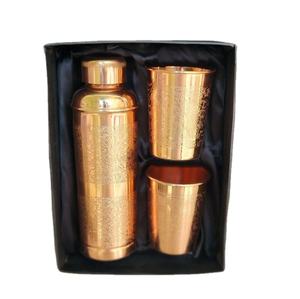 Dot Hammered Polished Natural Copper Bottle With Tumblr With Black Box Barware Kitchen Ware <b>Sustainable</b> Bottle - Product Image 5