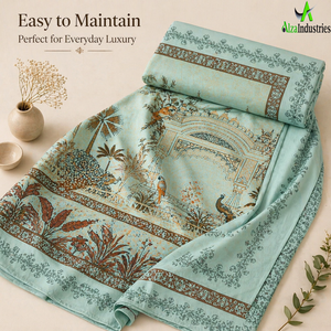 Ensemble de draps en coton vert marine pour lit king size avec taies d'oreiller | Couvre-lit imprimé Peacock Garden Arch Panel, literie douce et de qualité supérieure - Product Image 5