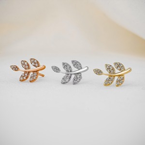 Lab Grown Diamond Leaf Branch Stud <b>Earrings</b> 14K Solid Gold Engagement Wedding Unique Designer Nature Inspired Fine Jewelry - Product Image 2