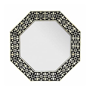 Miroir mural octogonal noir et blanc avec incrustations en os, cadre géométrique, miroir décoratif pour chambre, couloir, salon - Product Image 1