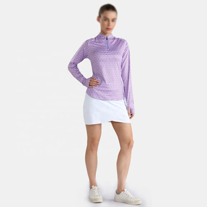 Chemises de golf imprimées à manches longues pour femmes, séchage rapide, col zippé, hauts de tennis et de course, vêtements de sport décontractés personnalisables avec logo, vente en gros - Product Image 4