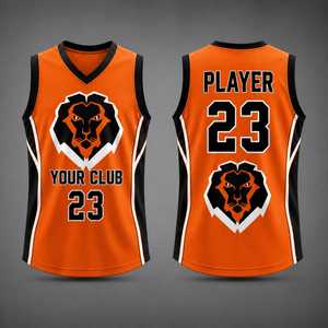 Camiseta de Baloncesto Personalizada Naranja y Negra con Logotipo de León Sublimado, Transpirable, Unisex, sin Mangas, Cuello en V, para Adultos - Product Image 1
